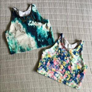 Two Girls active crop tank tops w/ shelf bras; Old Navy; size 10-12; great shape